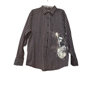 Machine Men's Graphic Long Sleeve L Brown Shirt Guitar Skull Grunge Festival Y2K